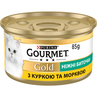 Gourmet Gold нежные биточки  Для взрослых кошек с курицей и морковкой 85 г