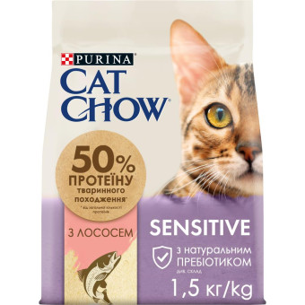 Cat Chow Sensitive Salmo Сухой корм для котов с чувствительной кожей и пищеварением  лососем 1.5 кг