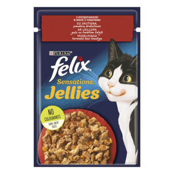 Felix Sensations Jellies с говядиной и томатами в желе для взрослых кошек 85 г