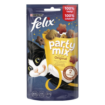 Felix Party Mix Original mix Лакомство для взрослых кошек со вкусом курицы, печени и индейки