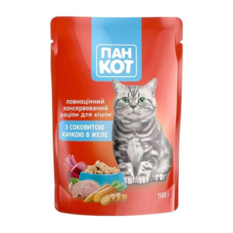 Пан Кот Влажный корм для взрослых котов с уткой в желе 100 г