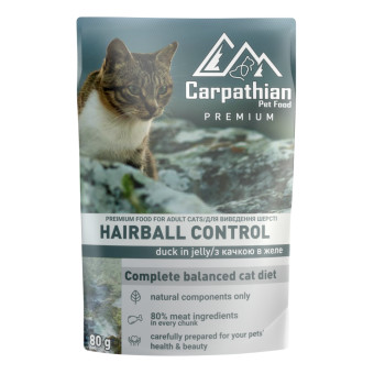 Carpathian Pet Food Hairball control влажный корм для кошек с уткой в желе для выведения шерсти 80 г