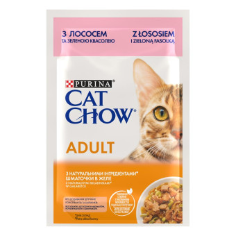 Cat Chow Adult С лососем и зеленой фасолью в желе для кошек 85 г