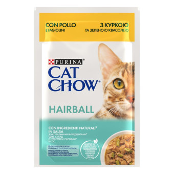 Cat Chow Hairball с курицей и зеленой фасолью для кошек 85 г