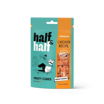 Half&Half Meaty Cubes Adult Dogs Chicken Лакомство для собак в форме мясных кубиков с курицей 100 г