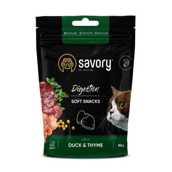 Лакомство для кошек Savory Мягкое лакомство с уткой и тимьяном для улучшения пищеварения кошек 50 г