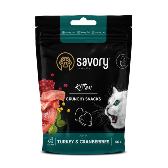 Лакомство для кошек Savory хрустящие лакомства с индейкой и клюквой для здорового роста котят 50 г