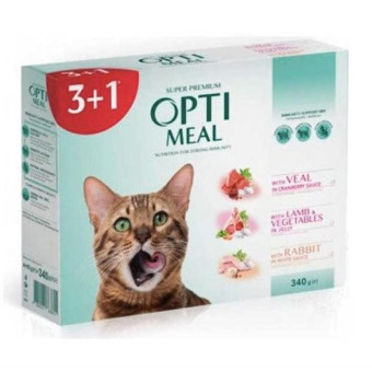 OPTIMEAL НАБОР for Adult cats 3+1 корм MIX для взрослых кошек 340 г