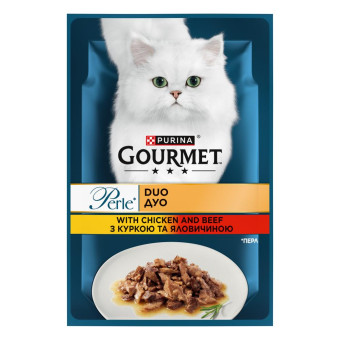 Gourmet Perle Duo с курицей и говядиной для взрослых кошек 85 г