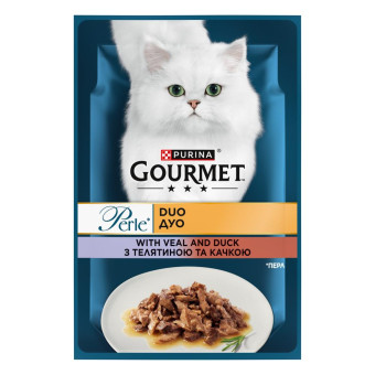 Gourmet Perle Duo с телятиной и уткой для взрослых кошек 85 г