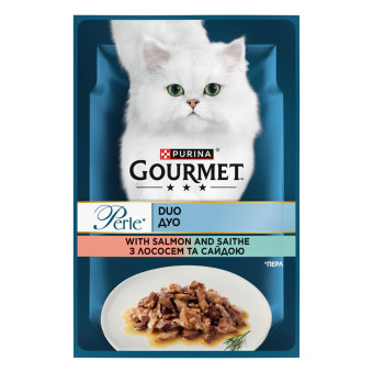 Gourmet Perle Duo с лососем и сайдой для взрослых котов 85 г