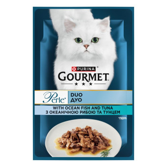 Gourmet Perle Duo с океанической рыбой и тунцом для взрослых кошек 85 г