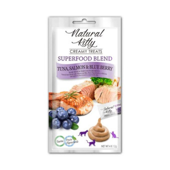 Natural Kitty Creamy Treats Кремовое лакомство с тунцем, лососем и черникой для кошек 4х12 г