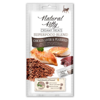 Natural Kitty Creamy Treats Кремовое лакомство с курицей, печенью и семенами льна для кошек 4х12 г