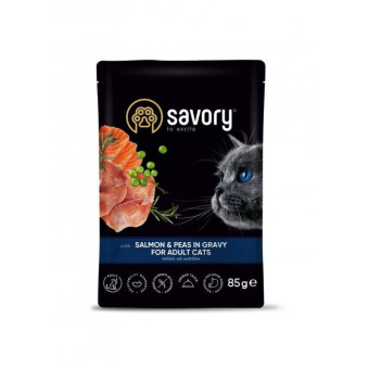 Savory Влажный корм для взрослых кошек, лосось с горошком в соусе 85 г