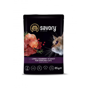 Savory Влажный корм для стерилизованных кошек, ягненок с клюквой в соусе 85 г