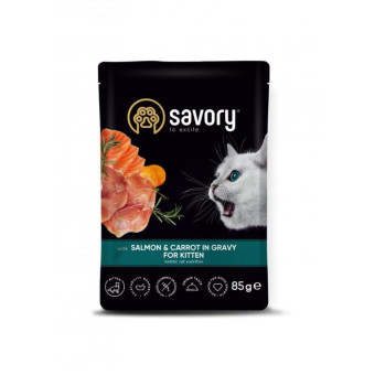 Savory Влажный корм для котят, лосось с морковью в соусе 85 г