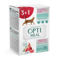 OPTIMEAL Набір 3+1 Adult Cats Sensitive Digestion Беззерновий вологий корм для котів з чутливим травленням з ягням та індичим філе в соусі 340 г