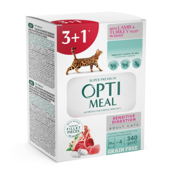 OPTIMEAL Набор 3+1 Cats Sensitive Для кошек с чувствительным пищеварением с ягненком и индейкой 340г