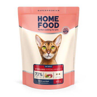 Home Food Гипоаллергенный беззерновой корм с утиным филе и грушей для стерилизованных котов 1.6 кг