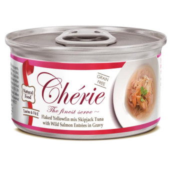 Cherie Gravy Mix кусочки желтоперого и полосатого тунца и дикого лосося в соусе 80 г