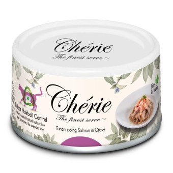 Cherie Hairball Control Влажный корм для кошек с кусочками тунца и лосося в соусе 80 г