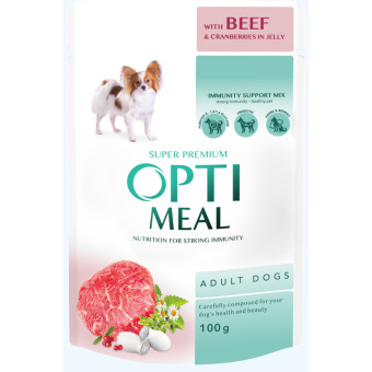Optimeal Adult Dogs Beef & Cranberry jelly - влажный корм с говядиной и клюквой в желе 100 г