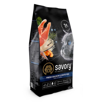 Savory Adult Cat Gourmand Fresh Salmon & White Fish - для длинношерстных взрослых кошек 2 кг