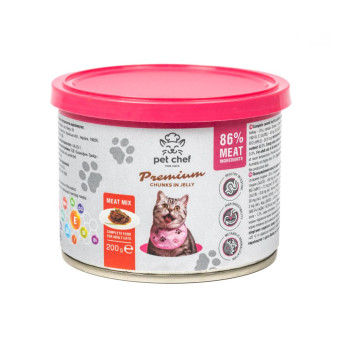 Pet Chef Кусочки в желе Мясной микс для взрослых кошек 200 г