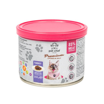 Pet Chef Кусочки в желе с индейкой для взрослых кошек 200 г