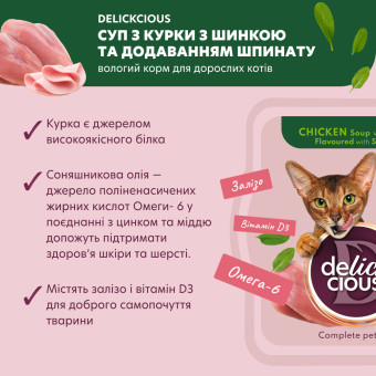 Delickcious суп из курицы с ветчиной и добавлением шпината 80 г