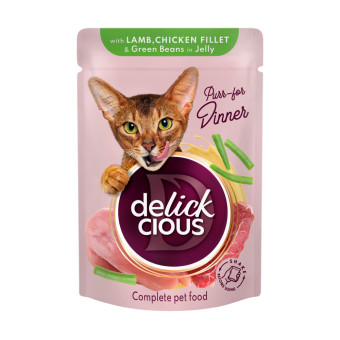 Delickcious кусочки ягненка, куриного филе и спаржевой фасоли в желе 85 г