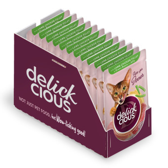 Delickcious кусочки ягненка, куриного филе и спаржевой фасоли в желе 85 г