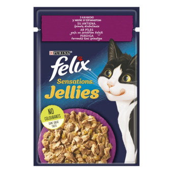 Felix Sensations Jellies с уткой и шпинатом в желе для взрослых кошек 85 г