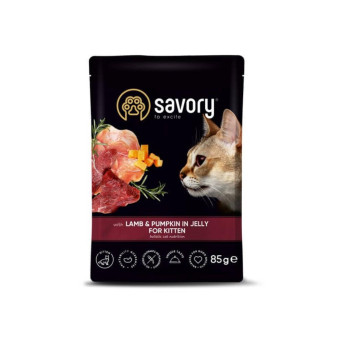 Savory Влажный корм для котят, ягненок с тыквой в желе 85 г