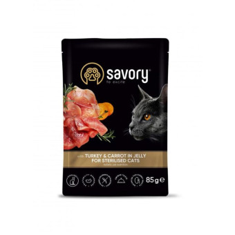 Savory Влажный корм для стерилизованных кошек, индейка с морковью в желе 85 г