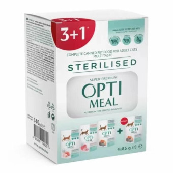 OPTIMEAL  НАБІР 3+1 STERILISED для стерилизованных котов Multi Taste 340 г