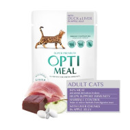 OPTIMEAL  набор 3+1 HAIRBALL CONTROL для взрослых котов с уткой и ливером 340 г
