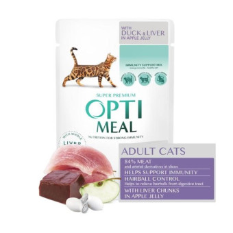 OPTIMEAL  набор 3+1 HAIRBALL CONTROL для взрослых котов с уткой и ливером 340 г