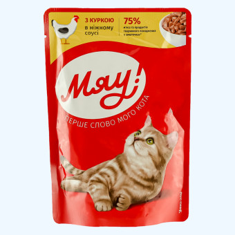 Мяу Влажный корм для взрослых кошек с курицей в нежном соусе 85 г