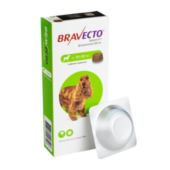 MSD Bravecto - жевательные таблетки (500 мг) для собак от 10 до 20 кг от блох и клещей