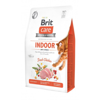 Brit Care Cat GF Indoor Anti-stress корм с курицей, для кошек, постоянно живущих в помещении 2 кг