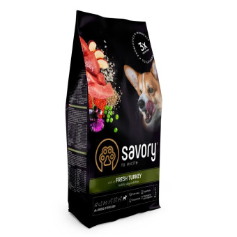 Savory All Breed сухой корм для стерилизованных собак всех пород, со свежей индейкой 3 кг