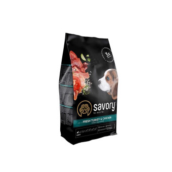 Savory Puppy Сухой корм  для щенков всех пород, со свежей индейкой и курицей, 3 кг