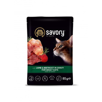 Savory влажный корм для взрослых кошек с ягненком и свеклой в соусе 85 г