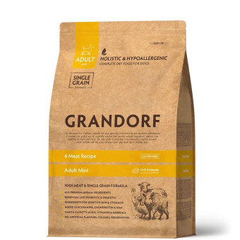 Grandorf DOG 4 Meat & Turkey Mini - сухой комплексный корм 4 вида мяса с пробиотиками для собак 1 кг