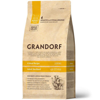 Grandorf CAT 4 Meat Sterilised - сухой корм 4 вида мяса для стерилизованных кошек 400 г